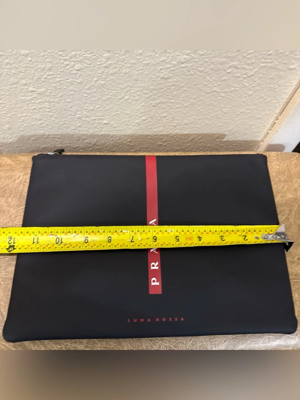 Prada Black Pouch with Red Vertical PRADA Stripe